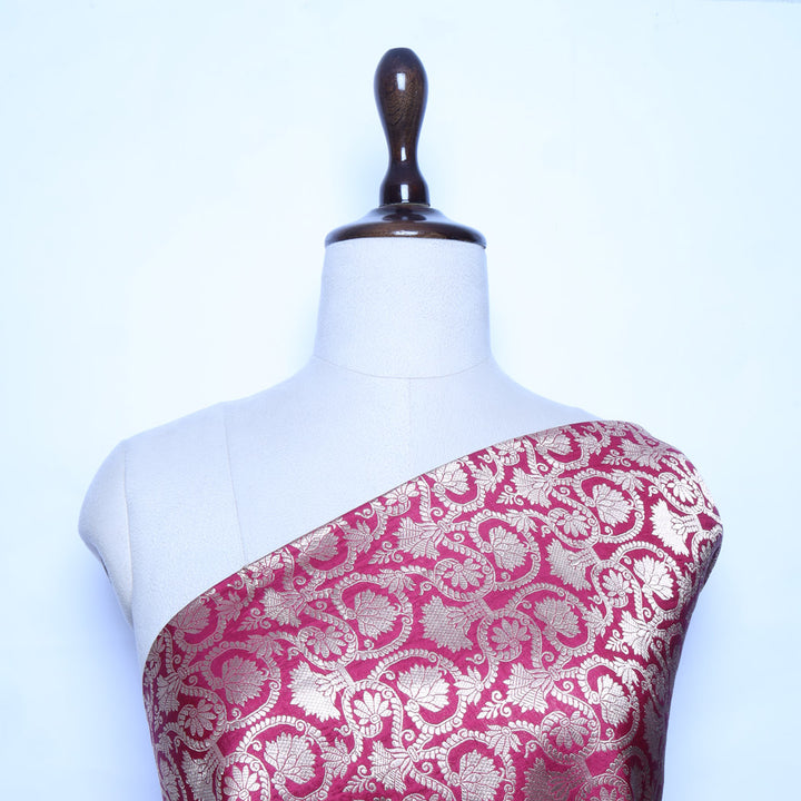 Magenta Pink Color Silk Fabric With Floral Jaal Pattern