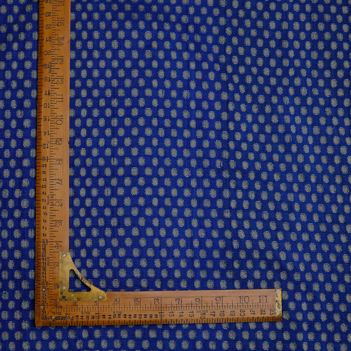 Dark Blue Color Tussar Fabric With Polka Dots