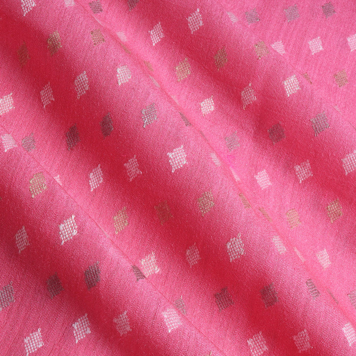 Pastel Pink Color Tussar Fabric With Tiny Buttis