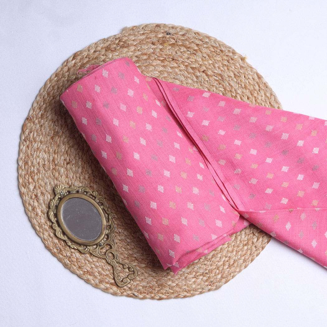 Pastel Pink Color Tussar Fabric With Tiny Buttis