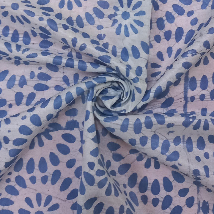 Pastel White Color Silk Fabric With Batik Print