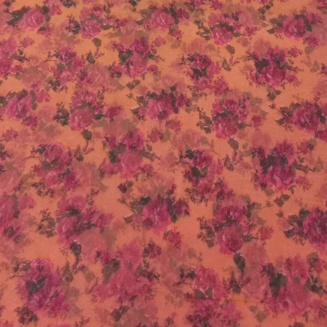 Pastel Orange Color Silk Fabrics With Floral Printed Motifs