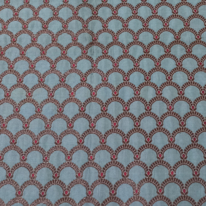 Pastel Blue Color Silk Fabric With Scallop Pattern