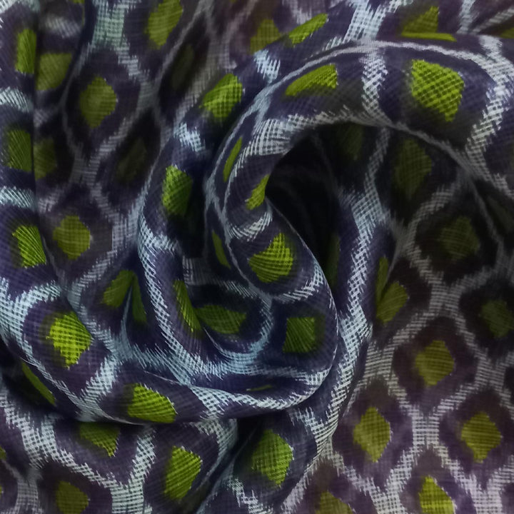 Dark Violet Color Silk Fabric With Diagonal Checks Pattern