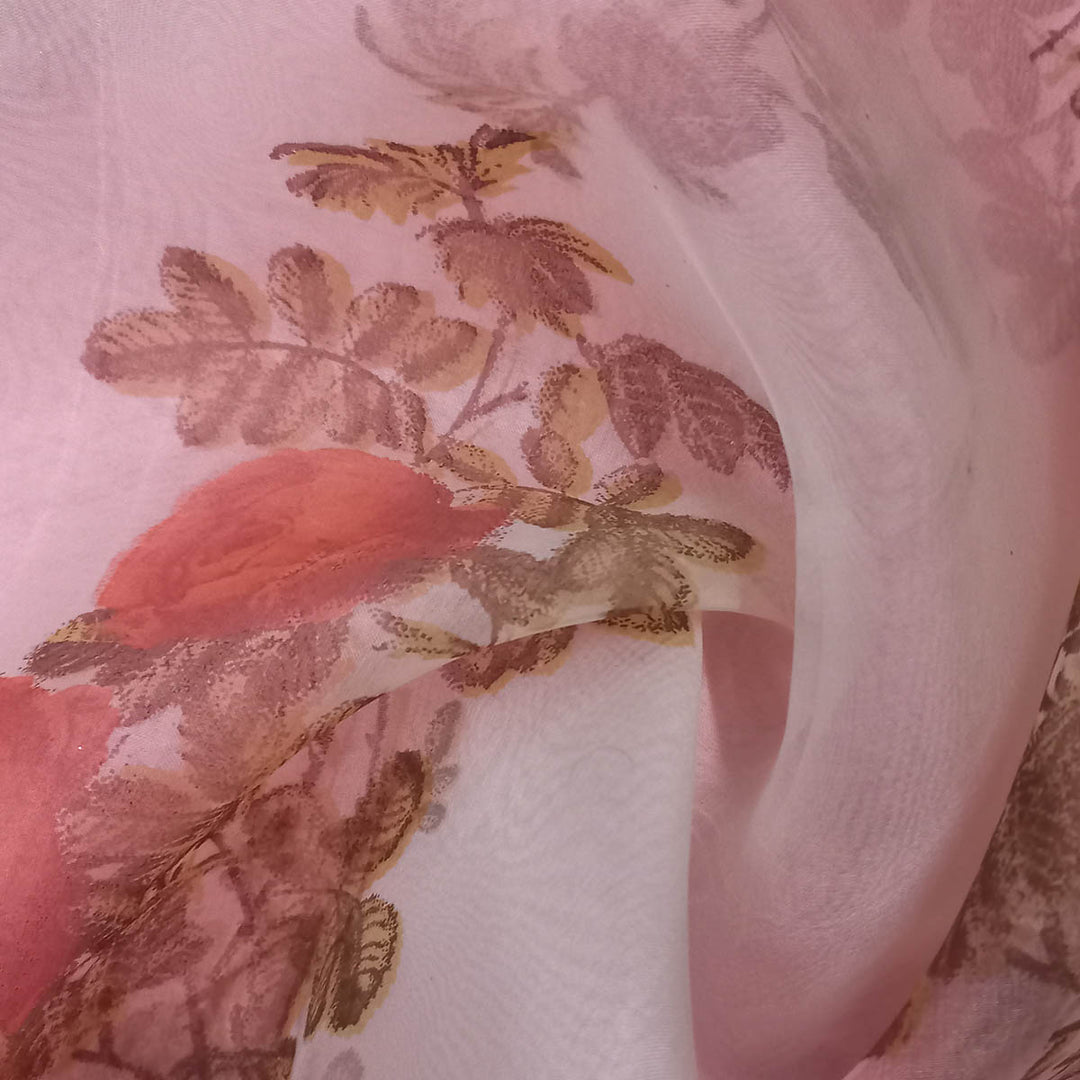 Blush Pink Color Silk Fabric With Floral Pattern