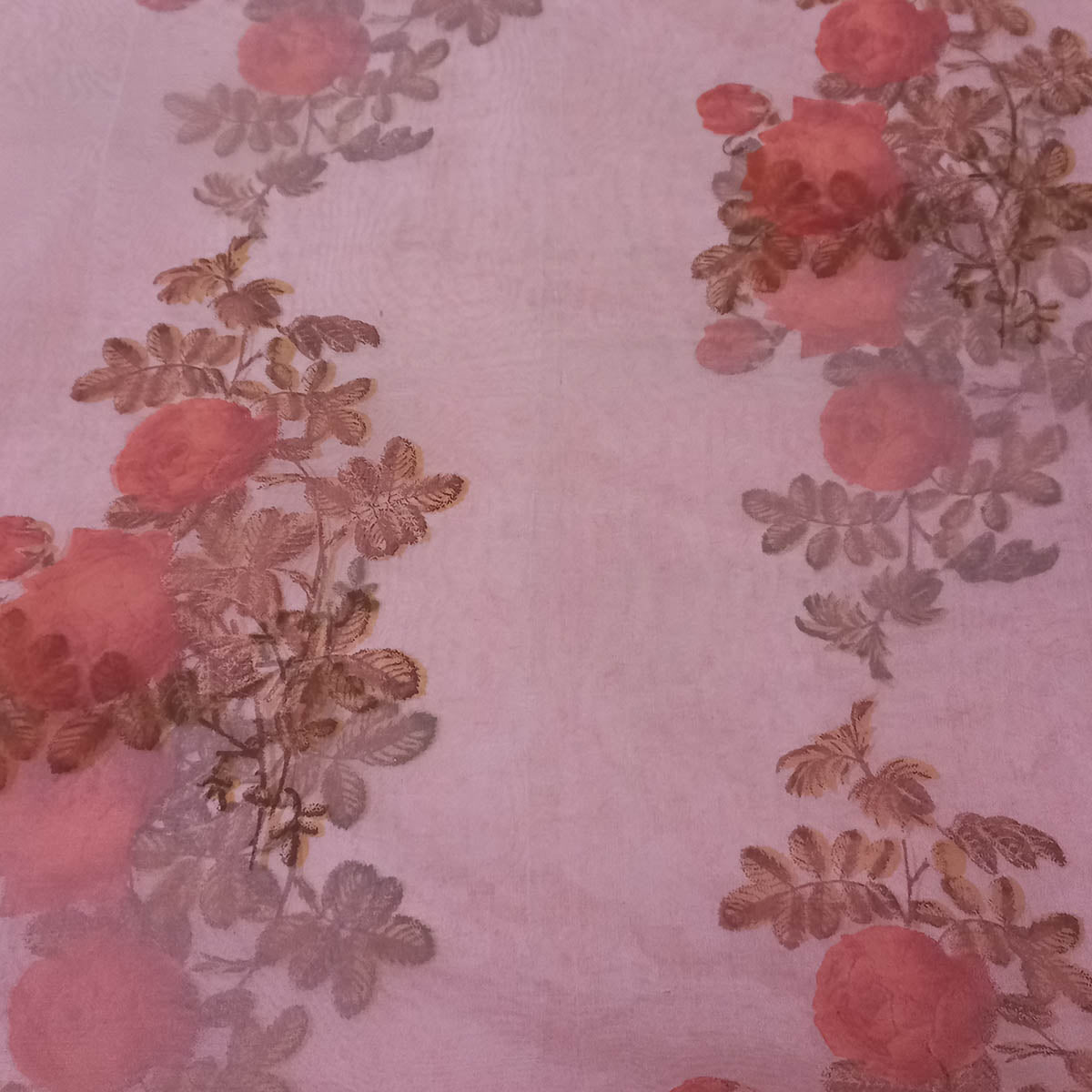 Blush Pink Color Silk Fabric With Floral Pattern