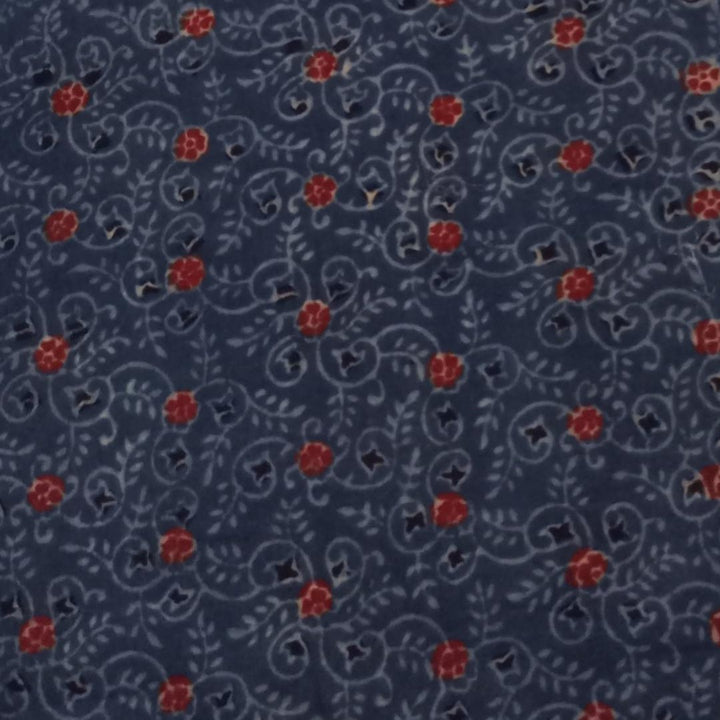 Earthy Blue Color Silk Fabric With Floral Design Pattern