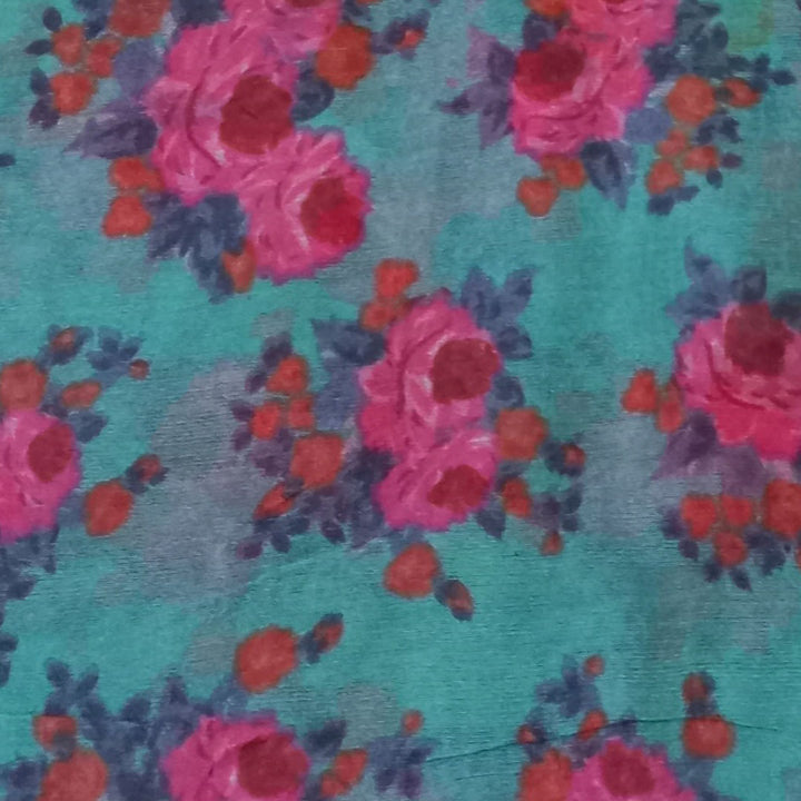 Pastel Blue Color Silk Fabric With Floral Printed Motifs