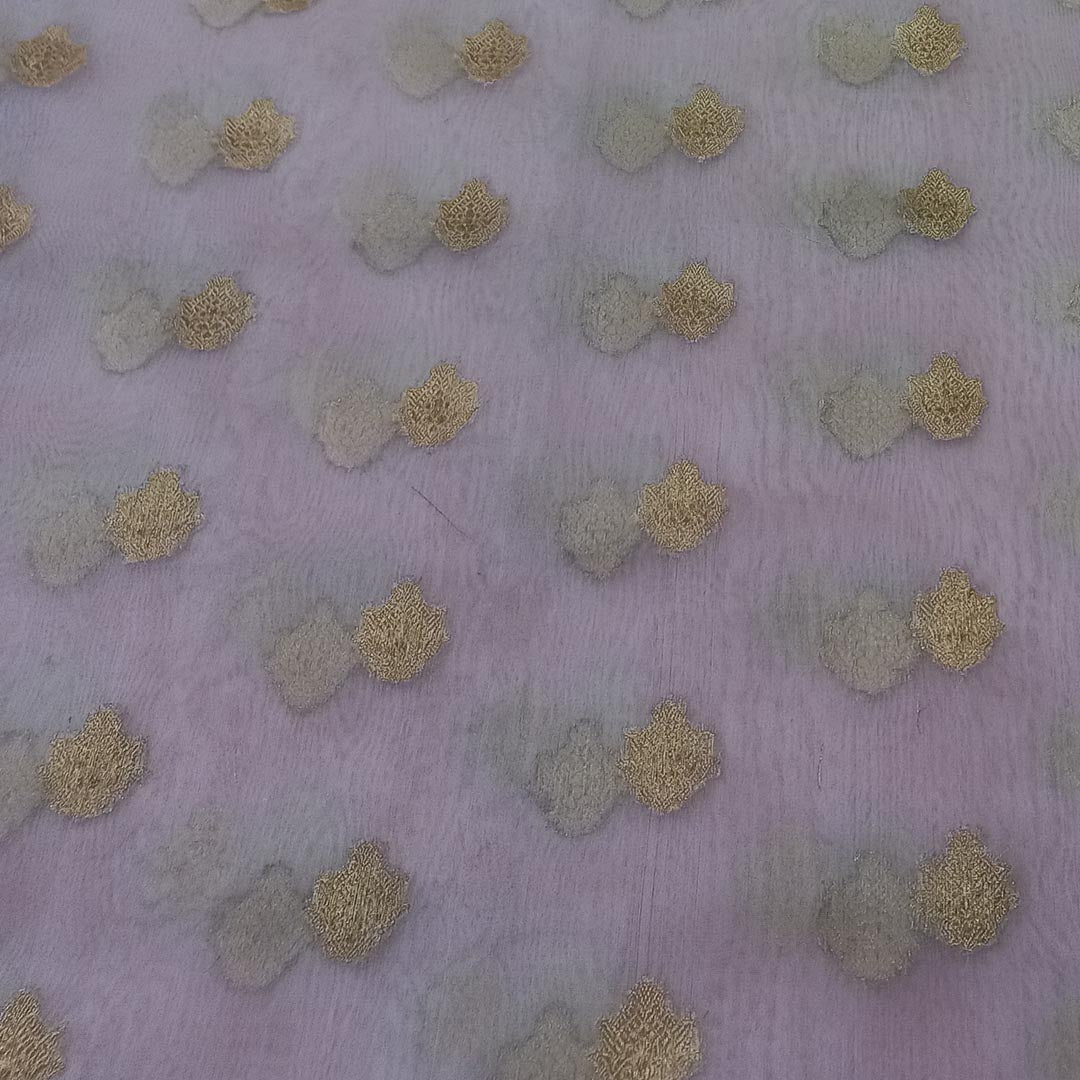 Pastel Pink Color Silk Fabric With Floral Buttas
