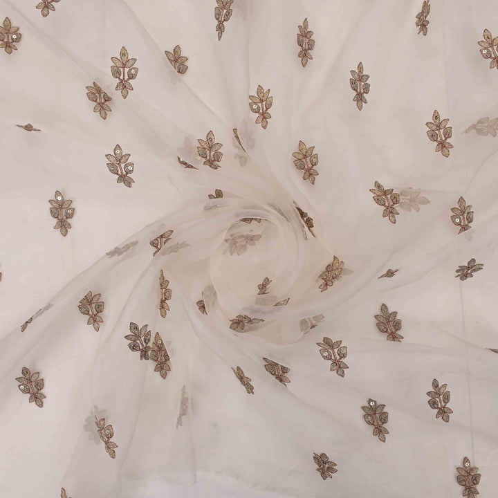 Oyster White Organza Embroidered Fabric