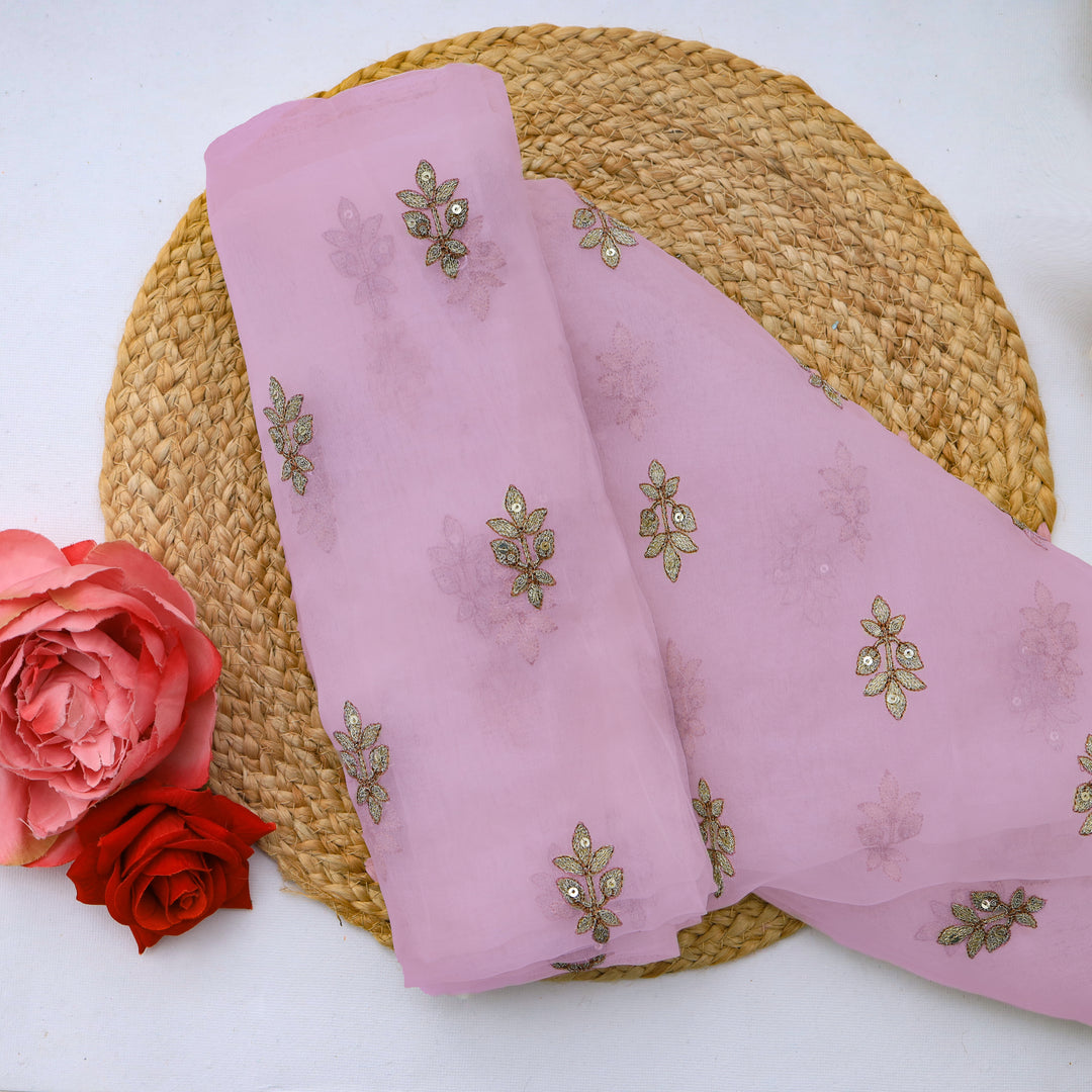 Pale Purple Organza Floral Boutis Embroidery Fabric