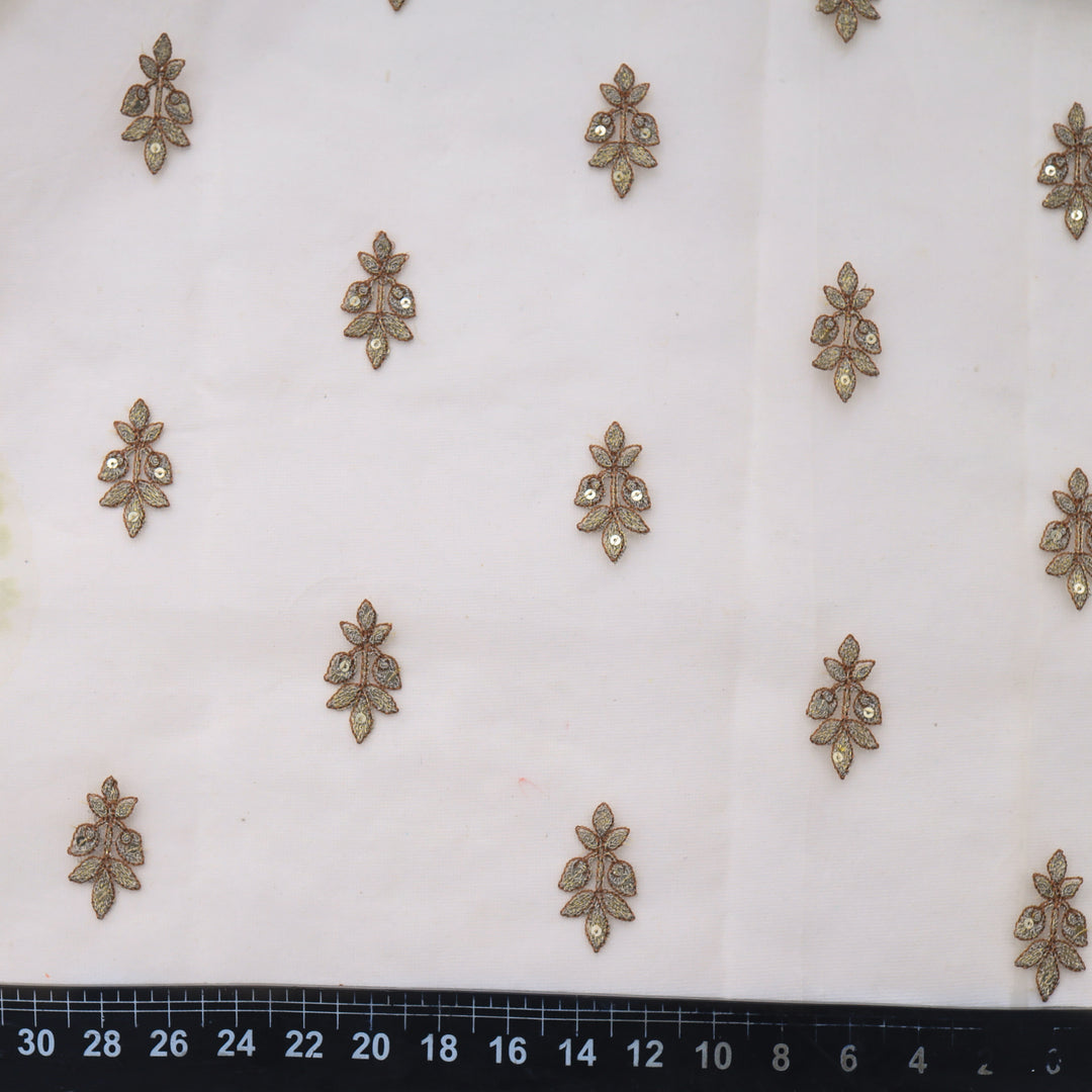 Seashell White Organza Floral Boutis Embroidery Fabric