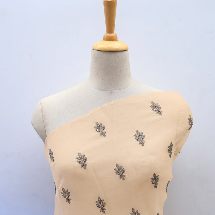 Peach Puff Organza Floral Boutis Embroidery Fabric