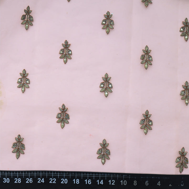 Lavender Blush Organza Floral Boutis Embroidery Fabric