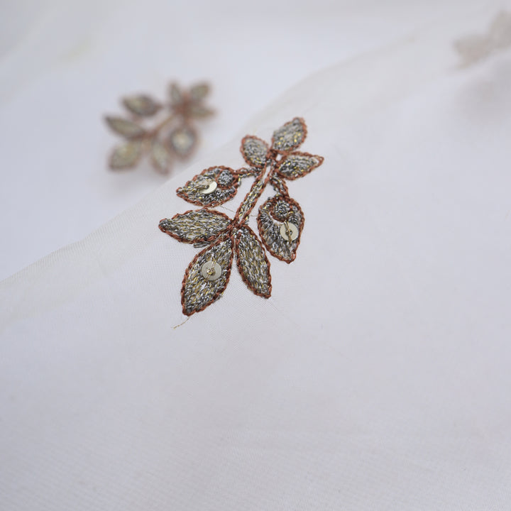 White Whisper Organza Floral Boutis Embroidery Fabric