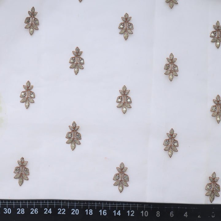 White Whisper Organza Floral Boutis Embroidery Fabric