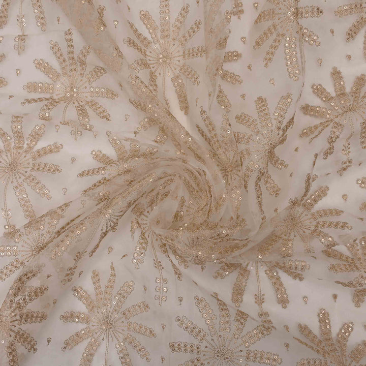 Brown Metal Organza Embroidered Fabric