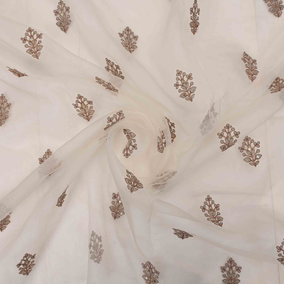 Spring White Organza Embroidered Fabric