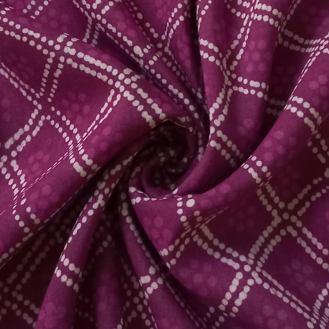 Dark Purple Color Silk Fabric With Dots Pattern