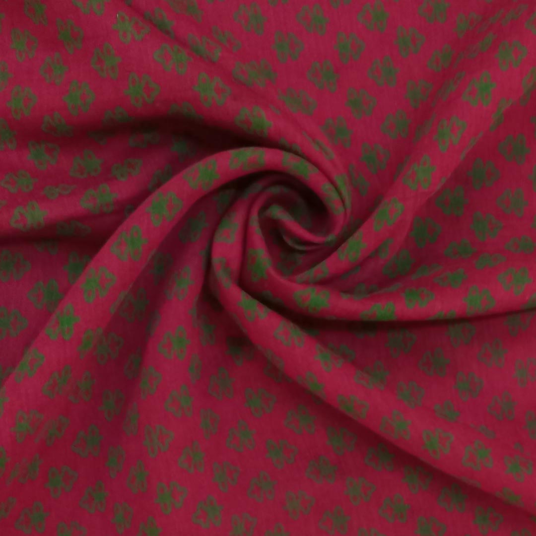Rani Pink Color Silk Fabric With Floral Motifs