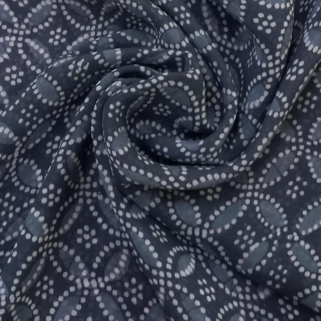 Pale Black Color Silk Fabric With Dots Pattern