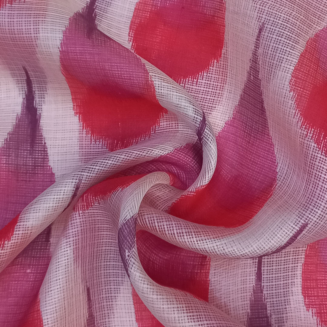 White Color Silk Fabric With Drop Motifs In Pink