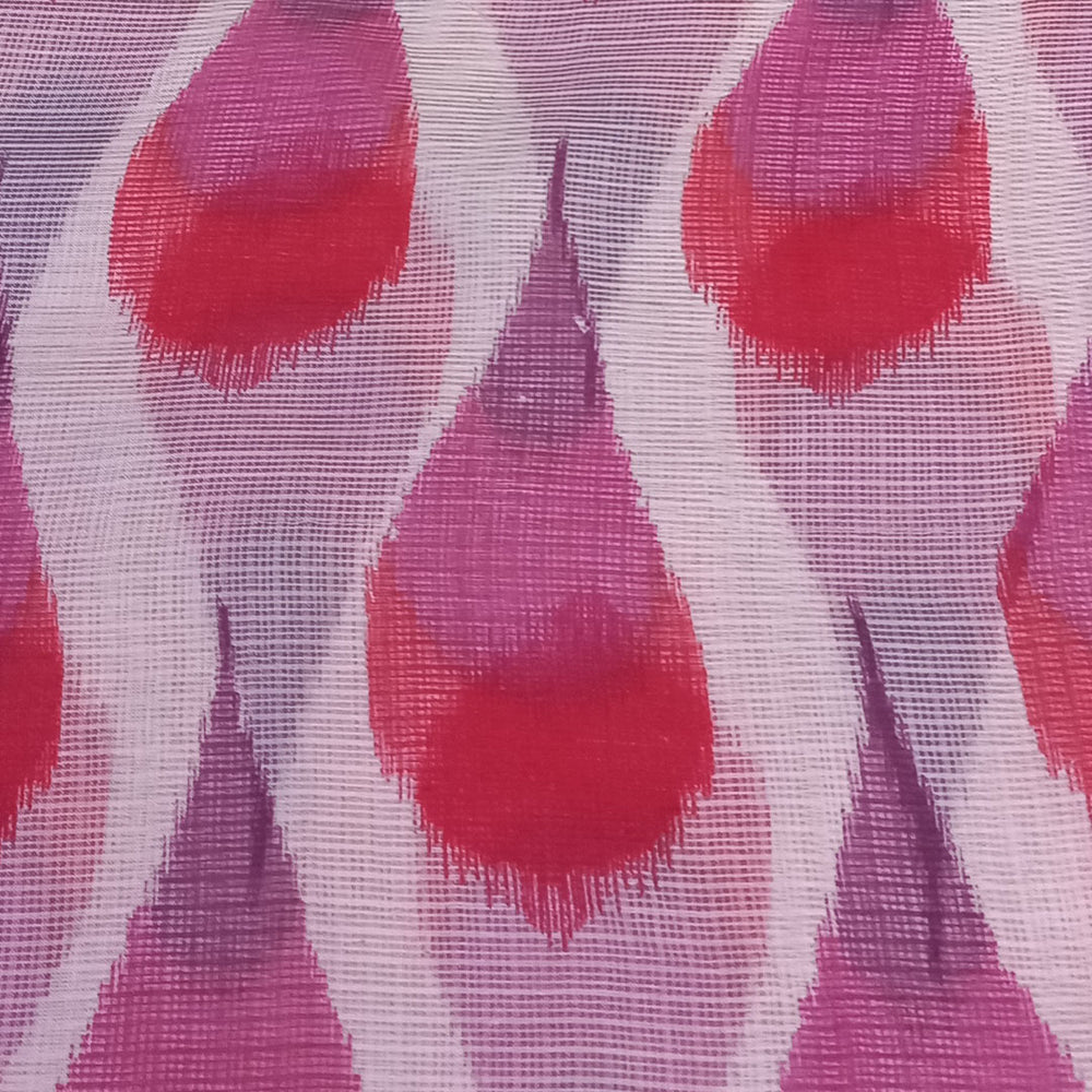 White Color Silk Fabric With Drop Motifs In Pink