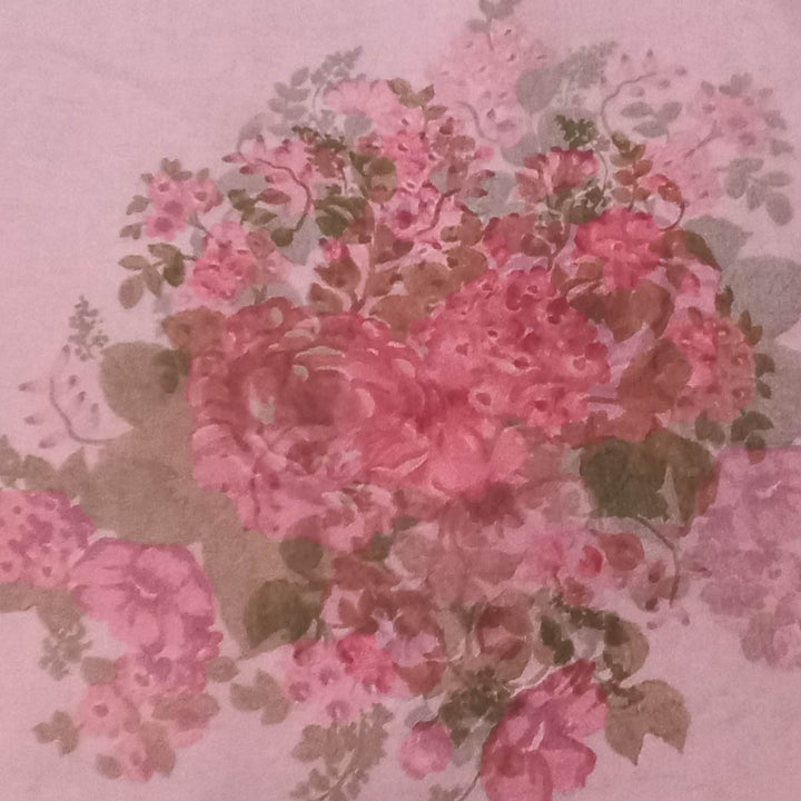 Pastel Pink Color Silk Fabric With Colorful Floral Motifs