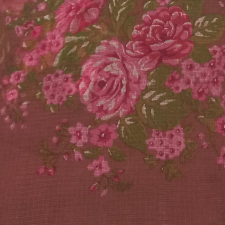 Brown Color Silk Fabric With Floral Motifs