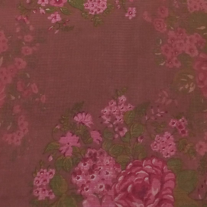 Brown Color Silk Fabric With Floral Motifs
