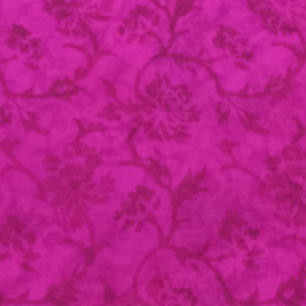 Vivid Pink Color Silk Fabric With Floral Pattern