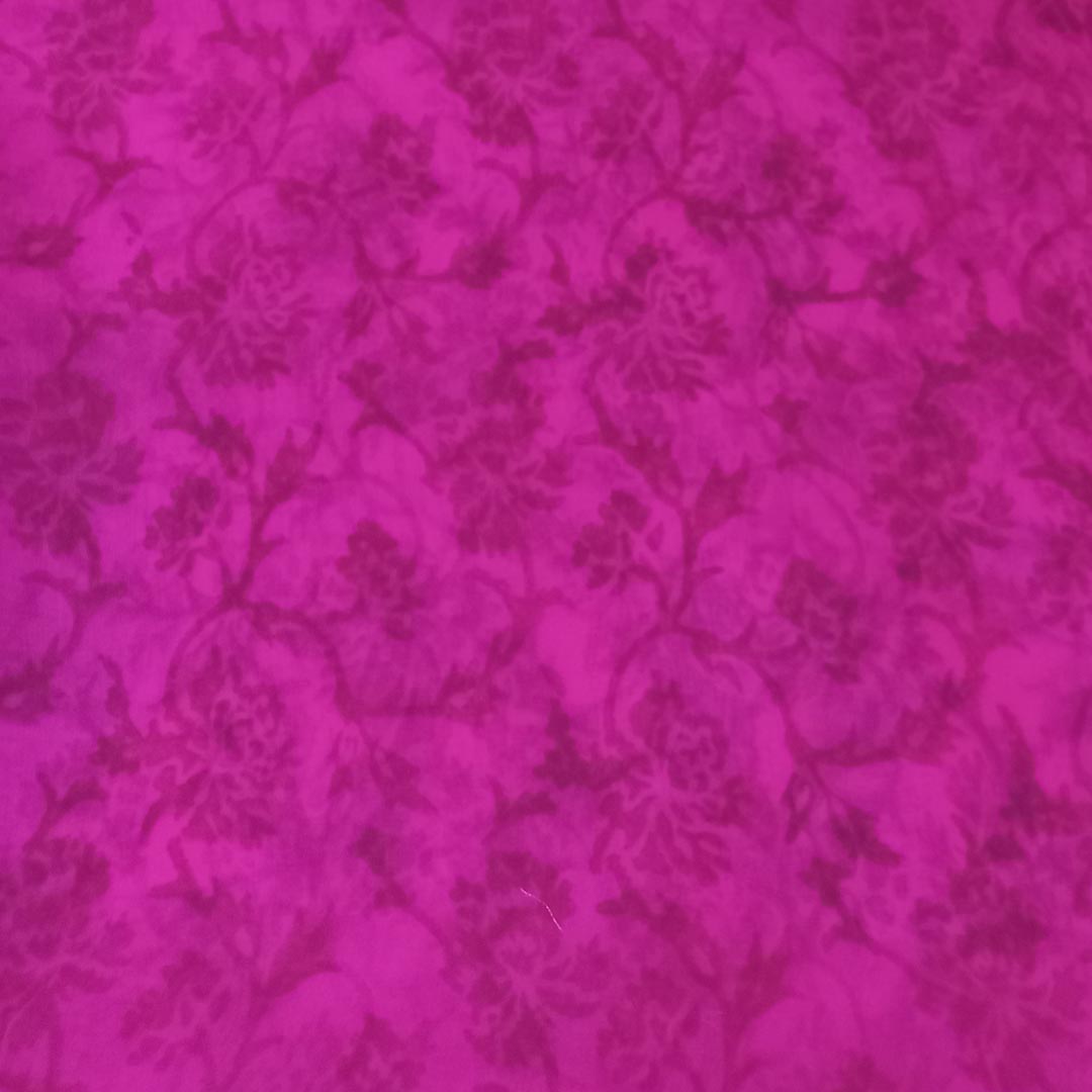 Vivid Pink Color Silk Fabric With Floral Pattern