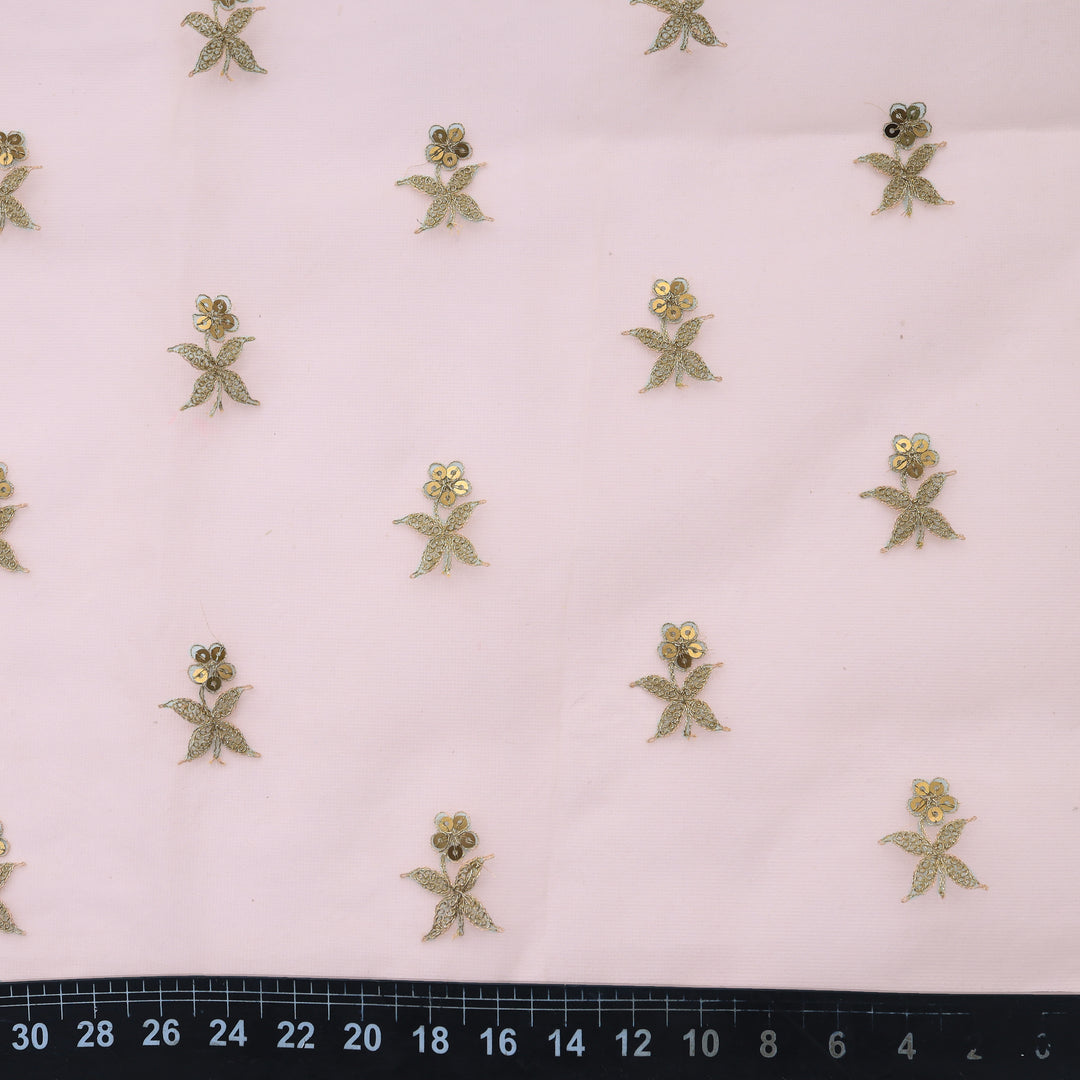 Misty Rose Organza Floral Boutis Embroidery Fabric