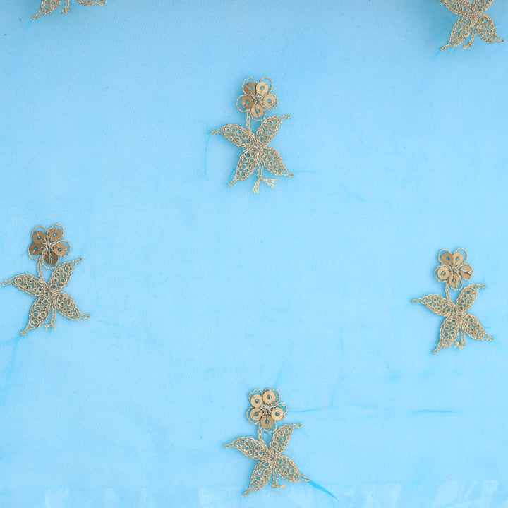 Maya Blue Organza Floral Boutis Embroidery Fabric