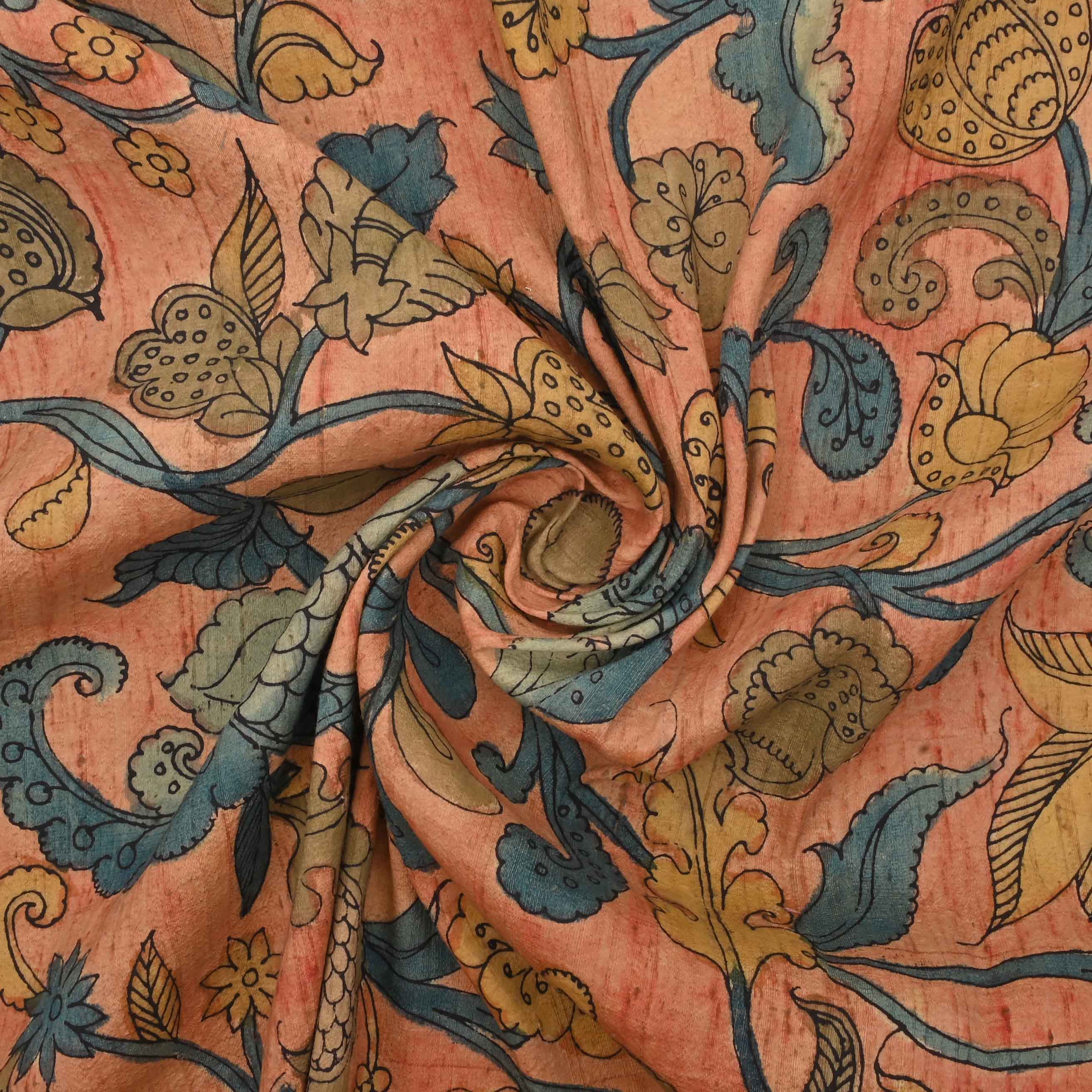 Pastel Pen Kalamkari Rawsilkdupion Fabric