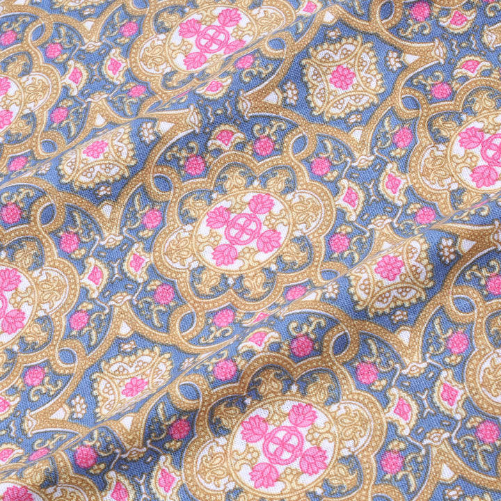 Pale Blue Color Cotton Fabric With Floral Printed Pattern