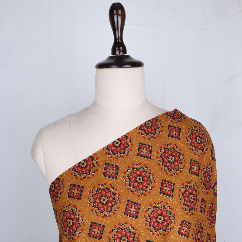 Mustard Yellow Color Cotton Fabric With Floral Printed Pattern