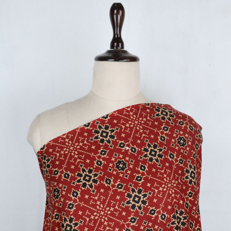 Blood Red Color Cotton Fabric With Printed Floral Pattern