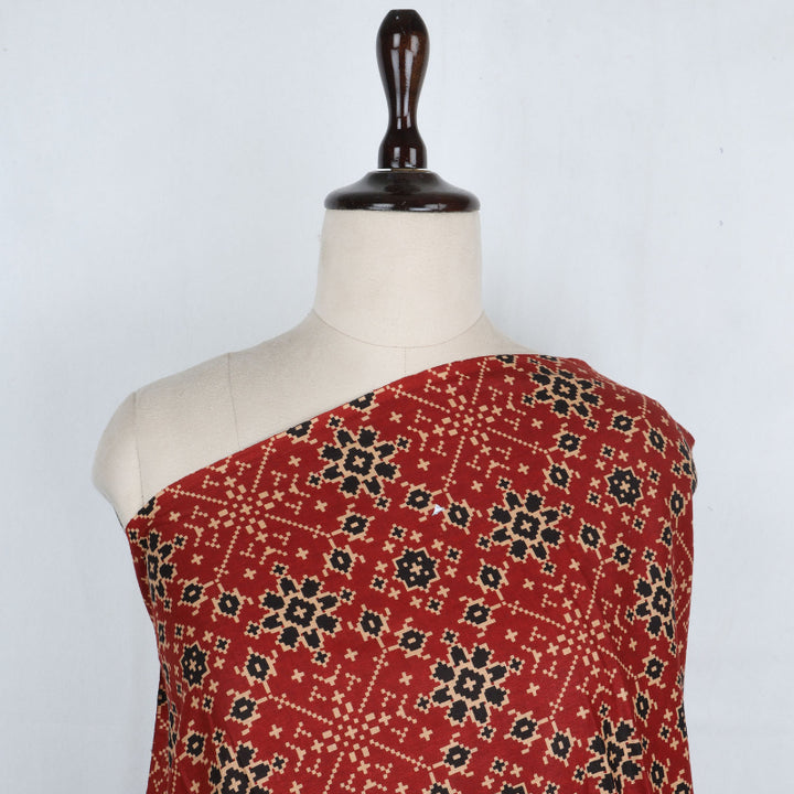 Blood Red Color Cotton Fabric With Printed Floral Pattern