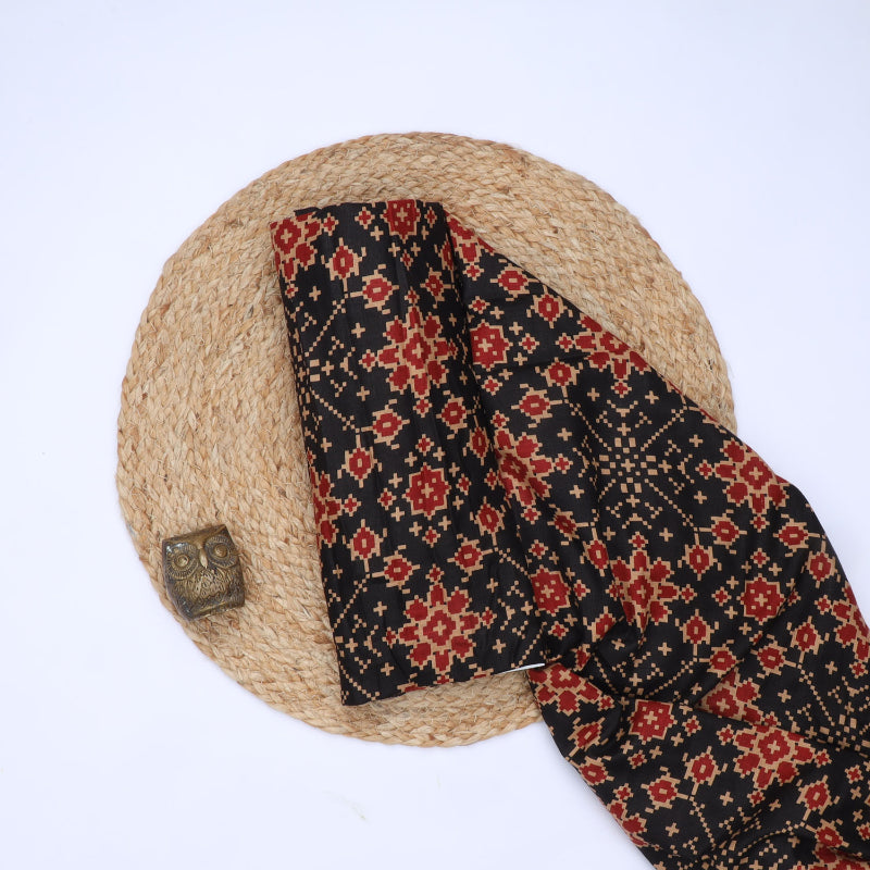 Coal Black Color Cotton Fabric With Printed Floral Pattern