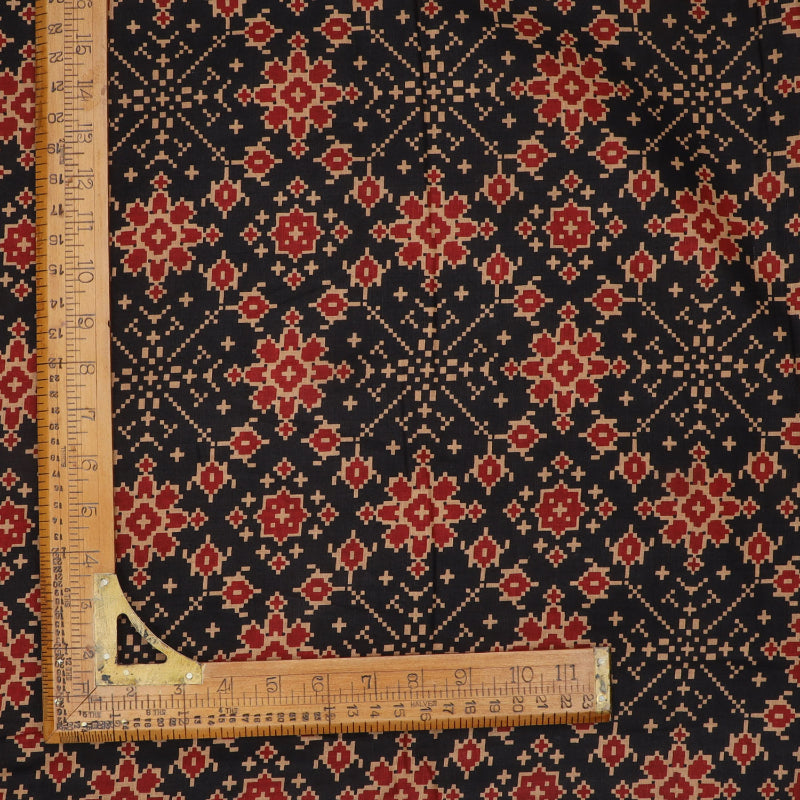 Coal Black Color Cotton Fabric With Printed Floral Pattern