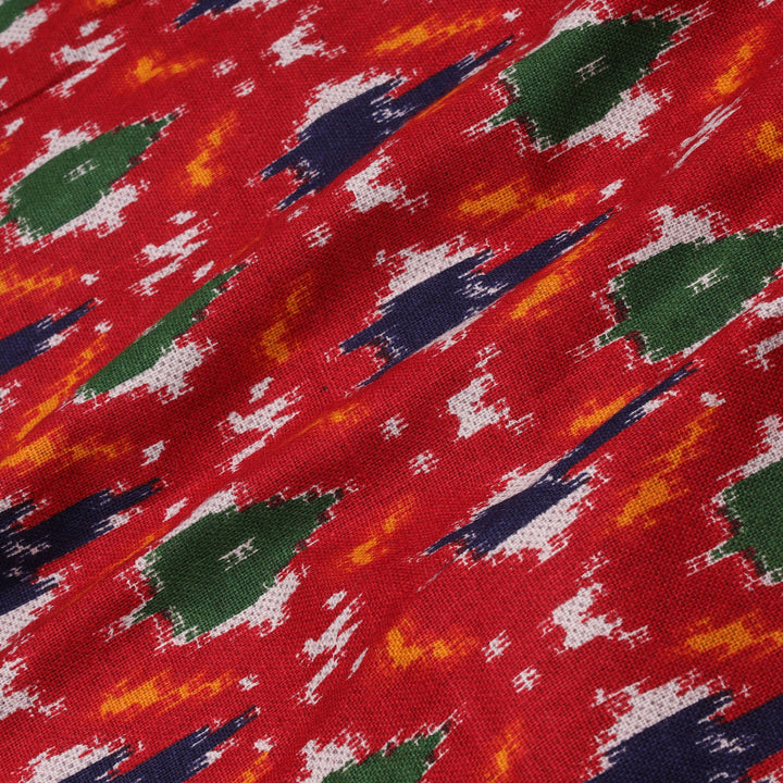 Lipstick Red Color Cotton Fabric With Ikkat Printed Pattern