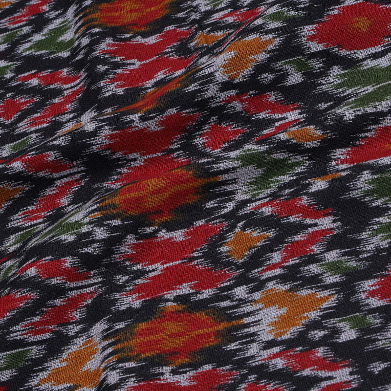 Coal Black Color Cotton Fabric With Printed Floral Pattern