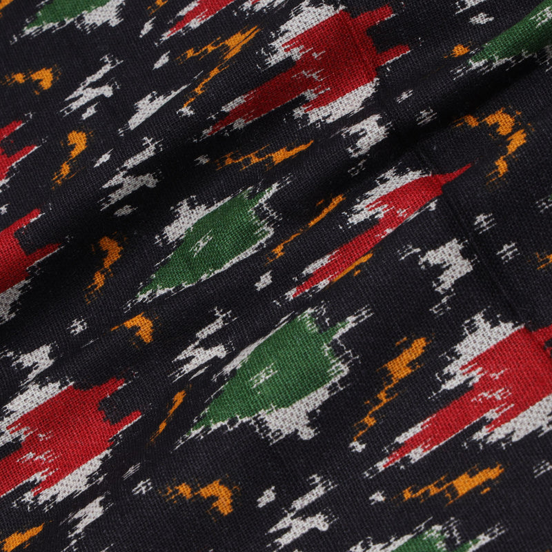 Grease Black Color Cotton Fabric With Ikkat Printed Pattern