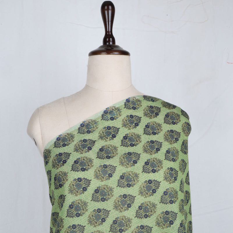 Fern Green Color Cotton Fabric With Floral Printed Pattern