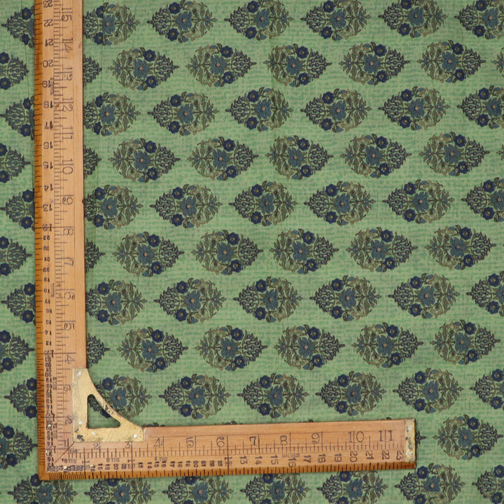 Fern Green Color Cotton Fabric With Floral Printed Pattern
