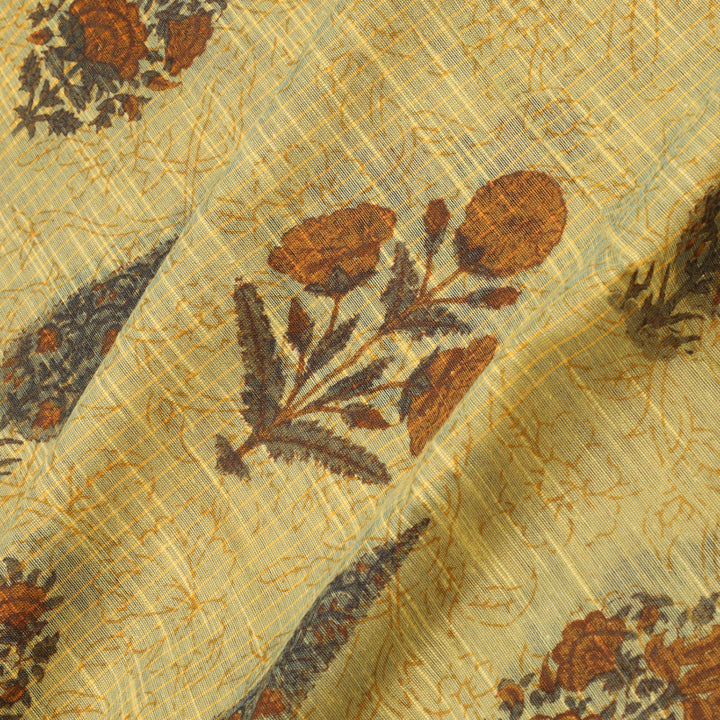 Royal Yellow Color Cotton Fabric With Floral Printed Pattern