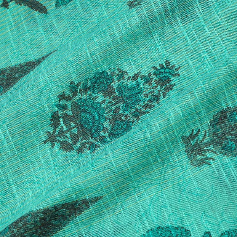 Fern Green Color Cotton Fabric With Floral Printed Pattern