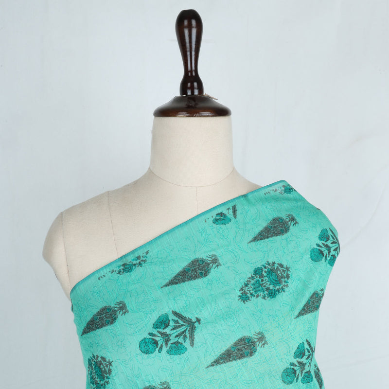 Fern Green Color Cotton Fabric With Floral Printed Pattern