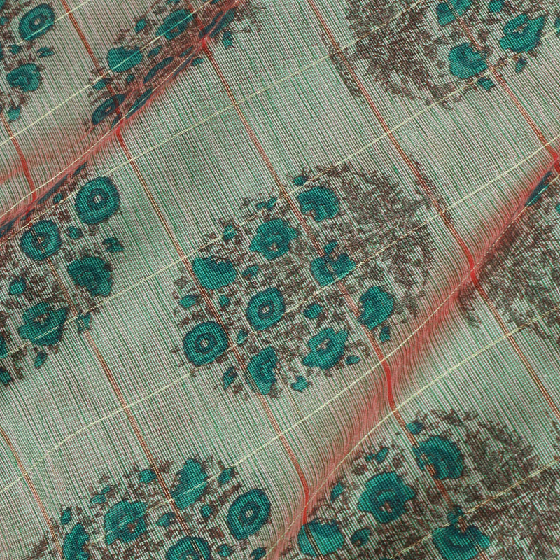 Turquoise Green Color Cotton Fabric With Printed Floral Pattern